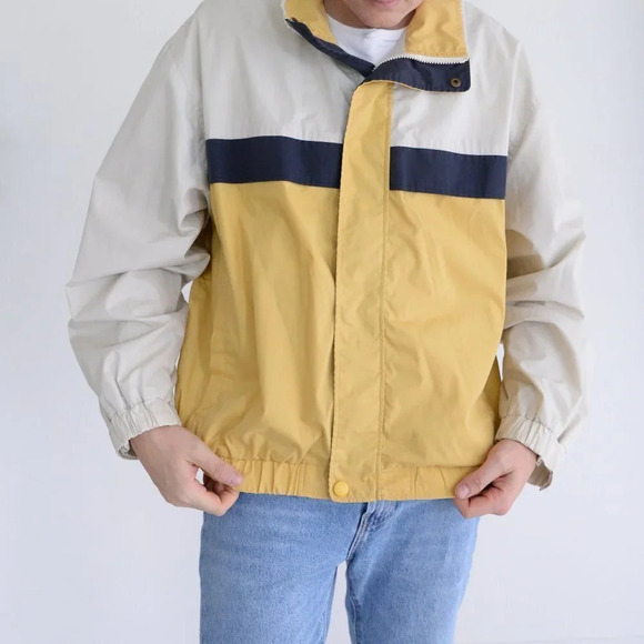 Pine Point Vintage Y2K Tan and Yellow Windbreaker Jacket ~Tan ~Large - Picture 1 of 16